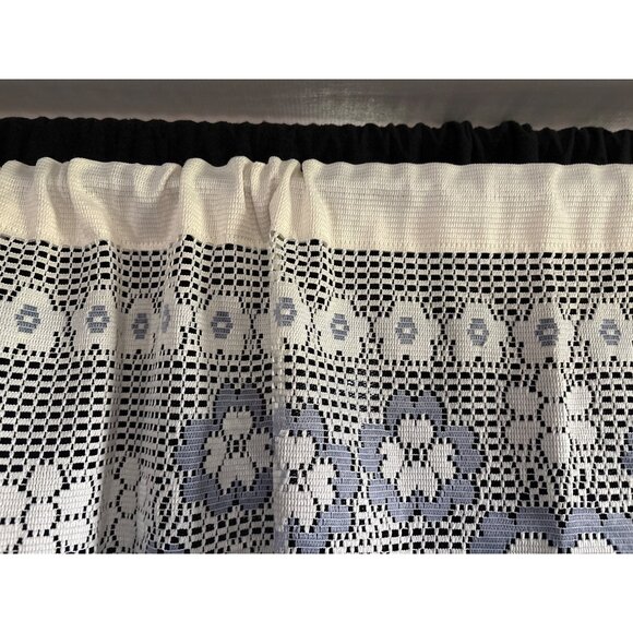 Vintage Cream & Blue Floral Lace Curtain Valance with Hearts 24"Lx57"W - Picture 5 of 7